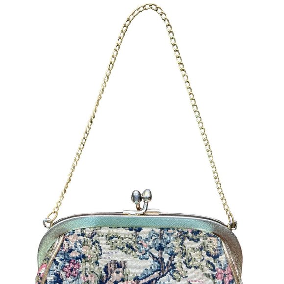 Vintage JR Miami Petite Point Tapestry Clutch Evening Bag Chain Handle 1950 - Picture 3 of 14
